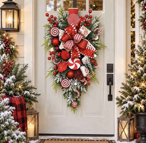 Christmas Candy Cane Mistletoe Door Swag, Artificial 19.69 x 11.81 in