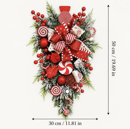 Christmas Candy Cane Mistletoe Door Swag, Artificial 19.69 x 11.81 in