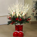 Artificial Christmas Red Santa Boot Centerpiece w/ Candy Canes, Holly Pine.