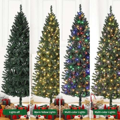 7.5FT Pre-Lit Christmas Tree, Artificial Pencil Holiday Decoration with LED Ligh