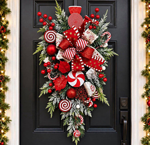 Christmas Candy Cane Mistletoe Door Swag, Artificial 19.69 x 11.81 in